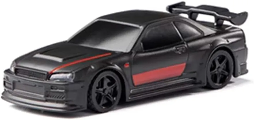 Turbo Racing 1/76 RC Drift Car, 2.4GHz 3CH Electric RWD Mini Remote Control Racing Vehicle, Desktop Scale Model for Hobbyists (RTR/Black & Red)