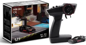 Turbo Racing 1/76 RC Drift Car, 2.4GHz 3CH Electric RWD Mini Remote Control Racing Vehicle, Desktop Scale Model for Hobbyists (RTR/Black & Red)