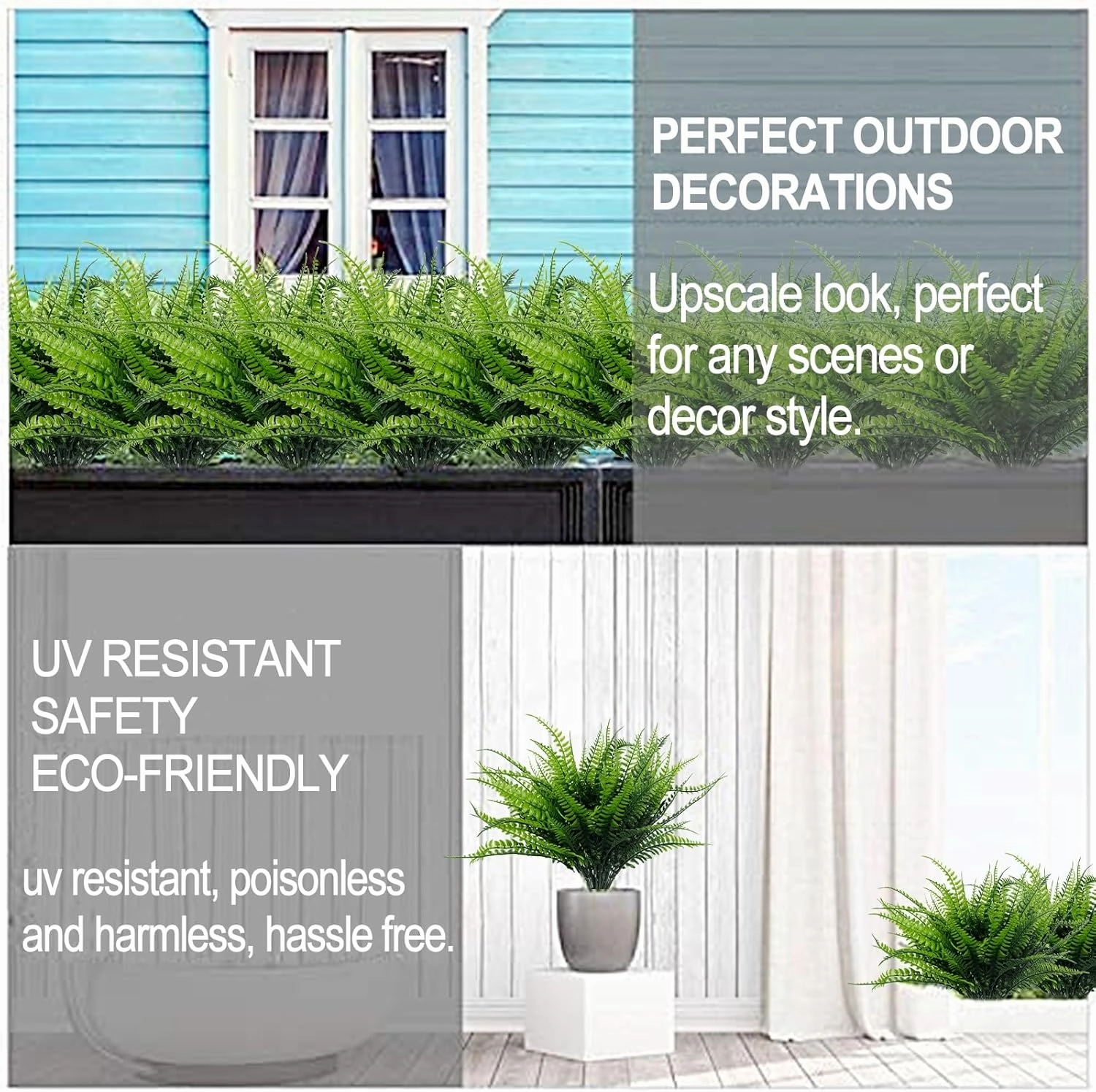 TURNMEON 20 Bundles Artificial Plants Outdoor Faux Boston Fern Summer Decor Fake Plants UV Resistant Plastic Greenery Shrubs Artificial Fake Flowers Outside Indoor for Spring Home Gardens Patio Yards