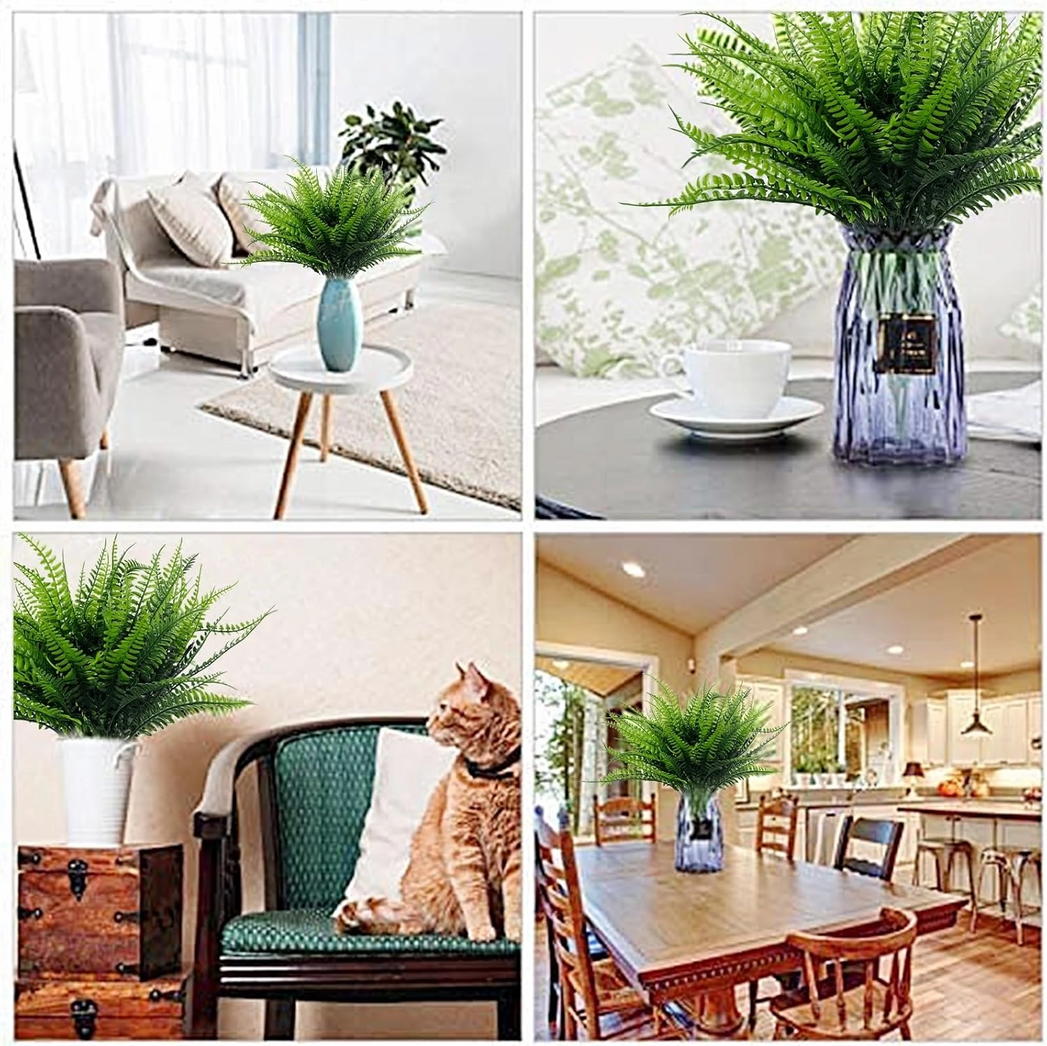 TURNMEON 20 Bundles Artificial Plants Outdoor Faux Boston Fern Summer Decor Fake Plants UV Resistant Plastic Greenery Shrubs Artificial Fake Flowers Outside Indoor for Spring Home Gardens Patio Yards