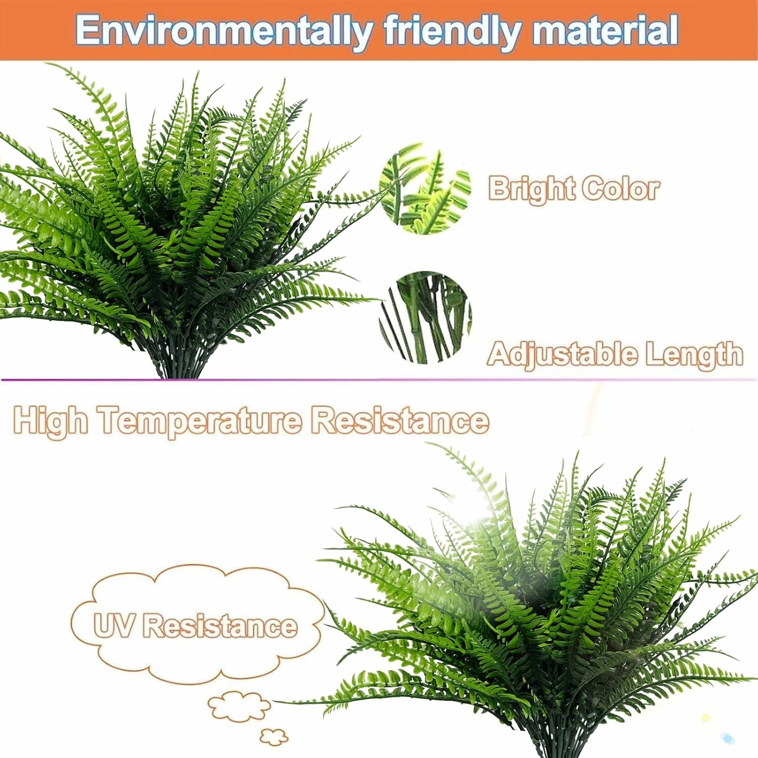 TURNMEON 20 Bundles Artificial Plants Outdoor Faux Boston Fern Summer Decor Fake Plants UV Resistant Plastic Greenery Shrubs Artificial Fake Flowers Outside Indoor for Spring Home Gardens Patio Yards