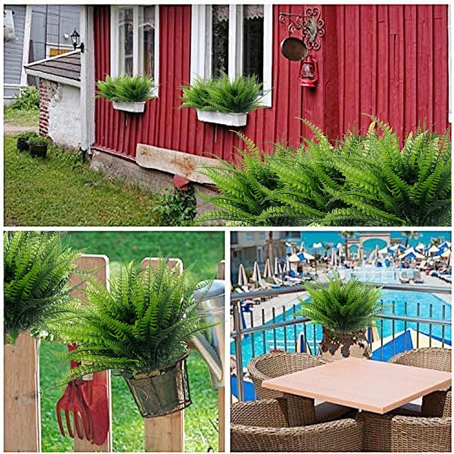 TURNMEON 20 Bundles Artificial Plants Outdoor Faux Boston Fern Summer Decor Fake Plants UV Resistant Plastic Greenery Shrubs Artificial Fake Flowers Outside Indoor for Spring Home Gardens Patio Yards