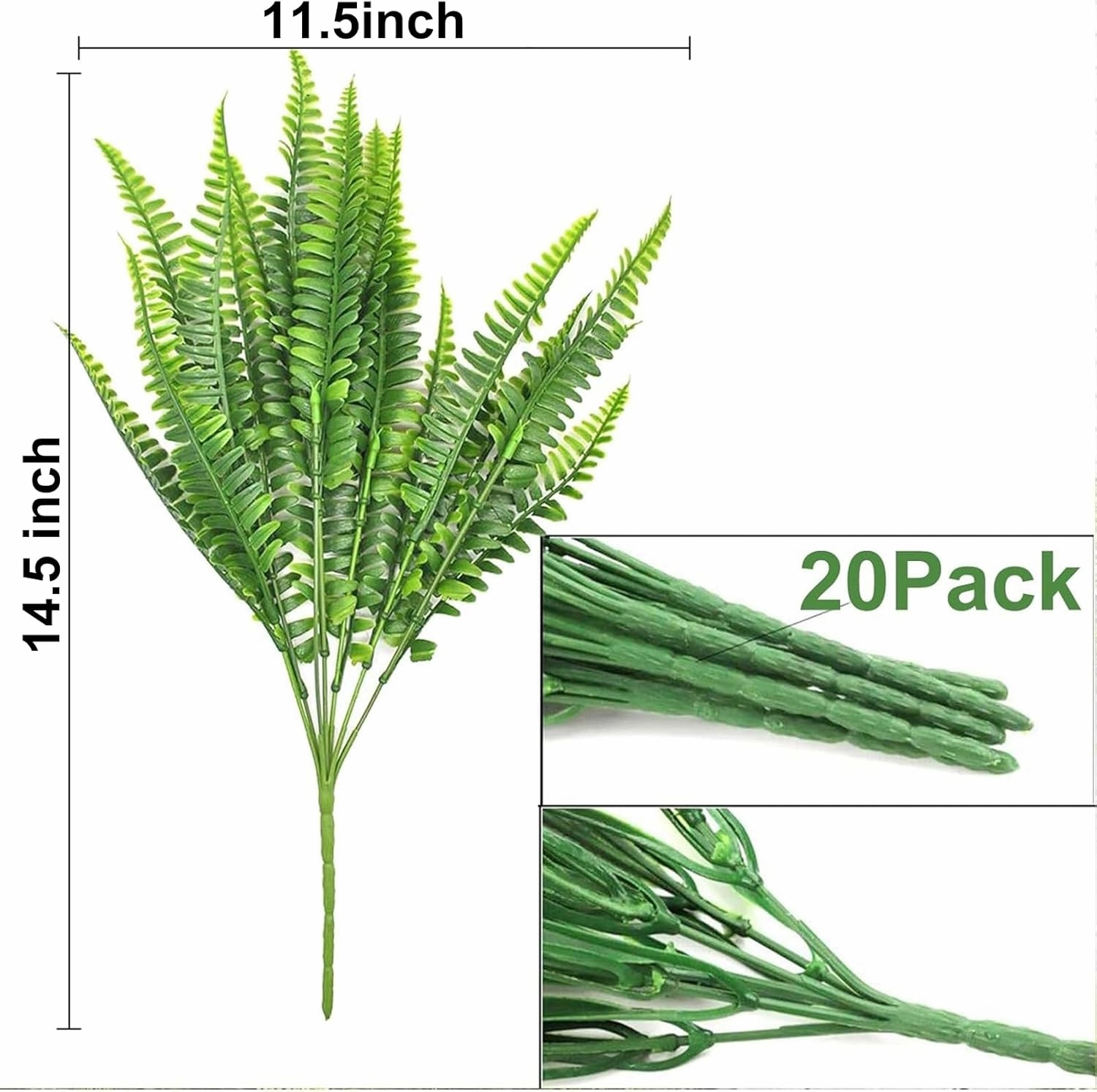 TURNMEON 20 Bundles Artificial Plants Outdoor Faux Boston Fern Summer Decor Fake Plants UV Resistant Plastic Greenery Shrubs Artificial Fake Flowers Outside Indoor for Spring Home Gardens Patio Yards