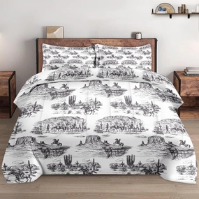 Twin Size Comforter Set with Pillowcase, American Desert Cowboy Soft 2 Pcs Bedding for Kids and Adults, Vintage Horse Mountain Western Comforter Set for Room Bedroom Bed Decor