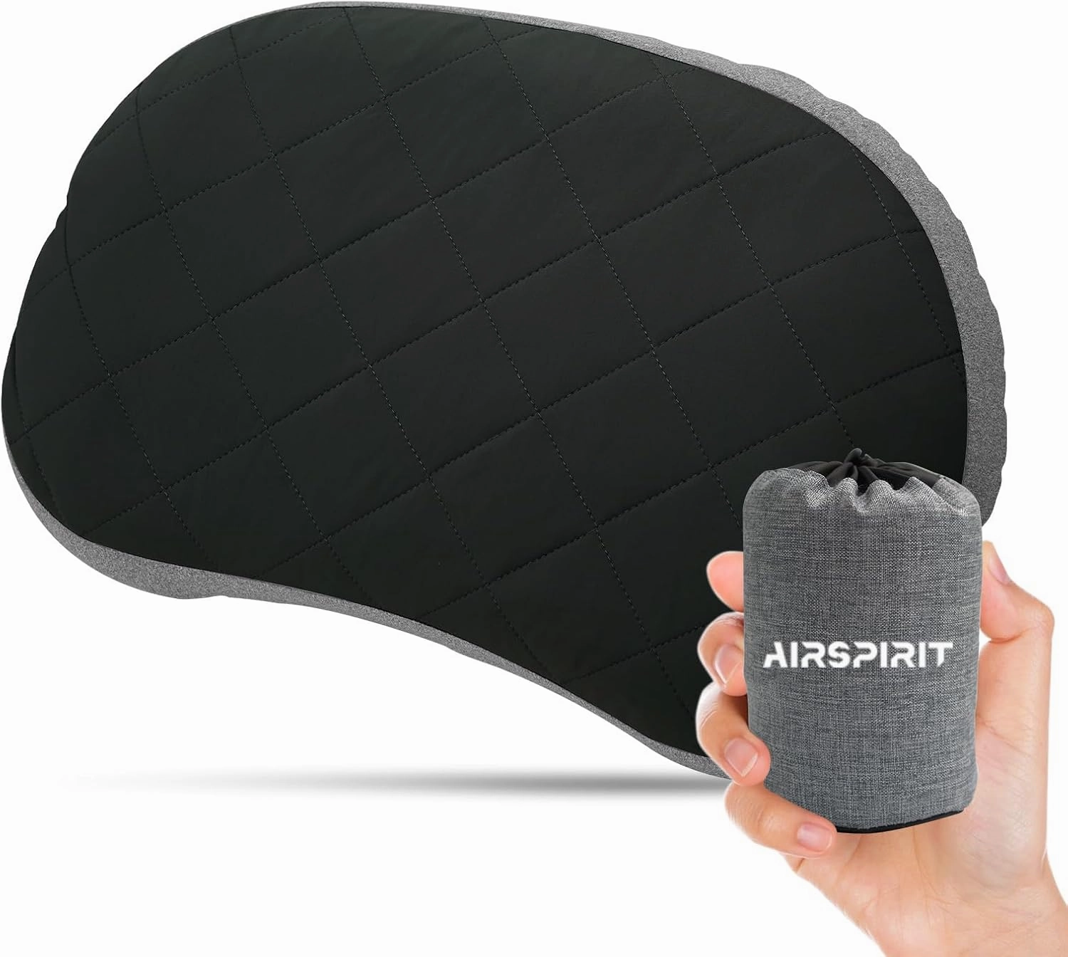 Ultralight Camping Pillow Inflatable with Removable Washable Cover, Compact Travel Pillow for Neck Support, Hiking, Backpacking, Office, Airplane, Car & Beach - Adjustable Firmness (Black)