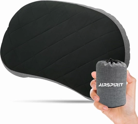 Ultralight Camping Pillow Inflatable with Removable Washable Cover, Compact Travel Pillow for Neck Support, Hiking, Backpacking, Office, Airplane, Car & Beach - Adjustable Firmness (Black)