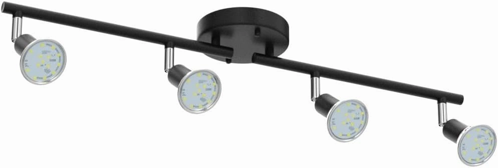 Unicozin LED 4 Light Track Lighting Kit, Black, Ceiling Spot Light, 4 x LED GU10 Bulb (4W, Daylight White, 500K, 400LM)