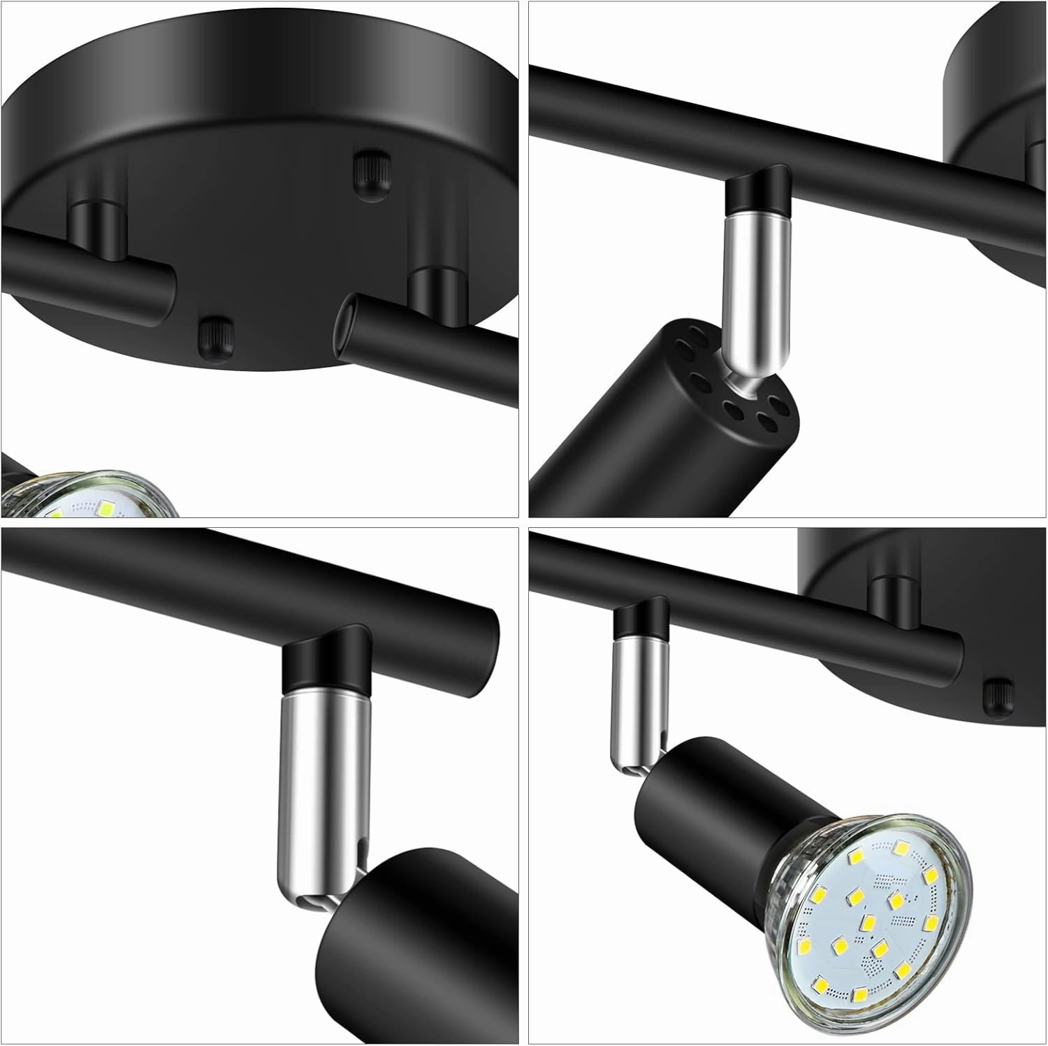 Unicozin LED 4 Light Track Lighting Kit, Black, Ceiling Spot Light, 4 x LED GU10 Bulb (4W, Daylight White, 500K, 400LM)