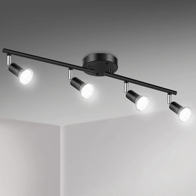 Unicozin LED 4 Light Track Lighting Kit, Black, Ceiling Spot Light, 4 x LED GU10 Bulb (4W, Daylight White, 500K, 400LM)