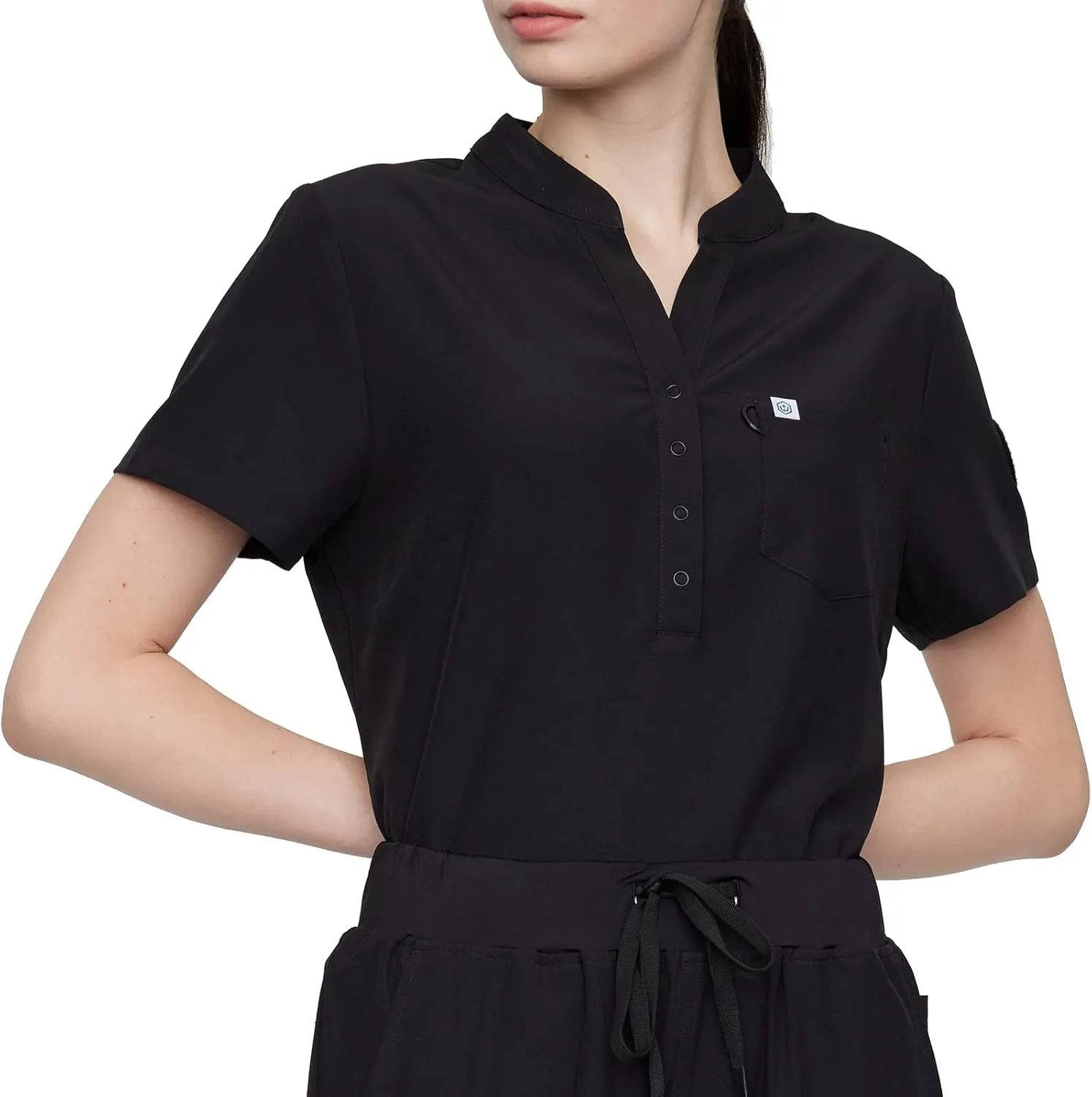 Uniforms World Horizon Scrubs Set for Women — Suit Stretch Top & Straight Pants with Multi Pocket, Yoga Waistband, 9 Pockets