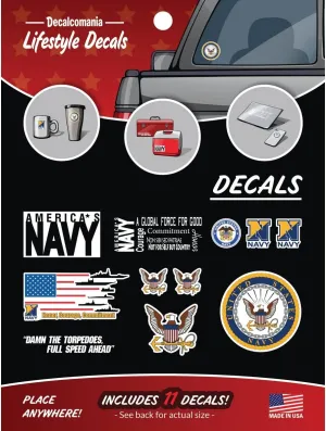 United States Navy - 11 Piece USN Licensed Stickers for Car Truck Windows, Phones, Tablets, Laptops - Large Military Decals from 1" to 6.7" Car Decals Military