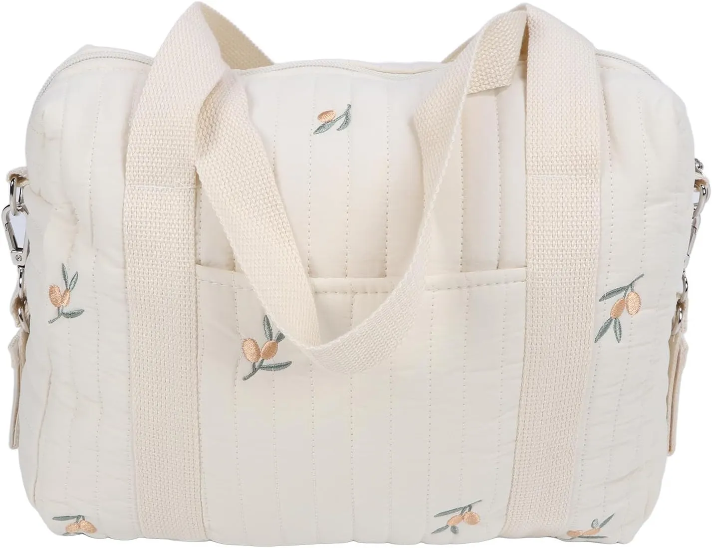 Universal Mini Multifunctional Baby Stroller Storage Bag Zipper Embroidery Reusable Handbag Nappy Bag (Olive Bag)
