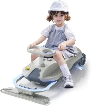 Upgraded Clean Car for Kids, Metal Rod with Built-in Bearings for Precise Steering, Electric Go Kart with Cleaning Function, 12V Ride On Race Wiggle Car for Ages 3-8 Years Old
