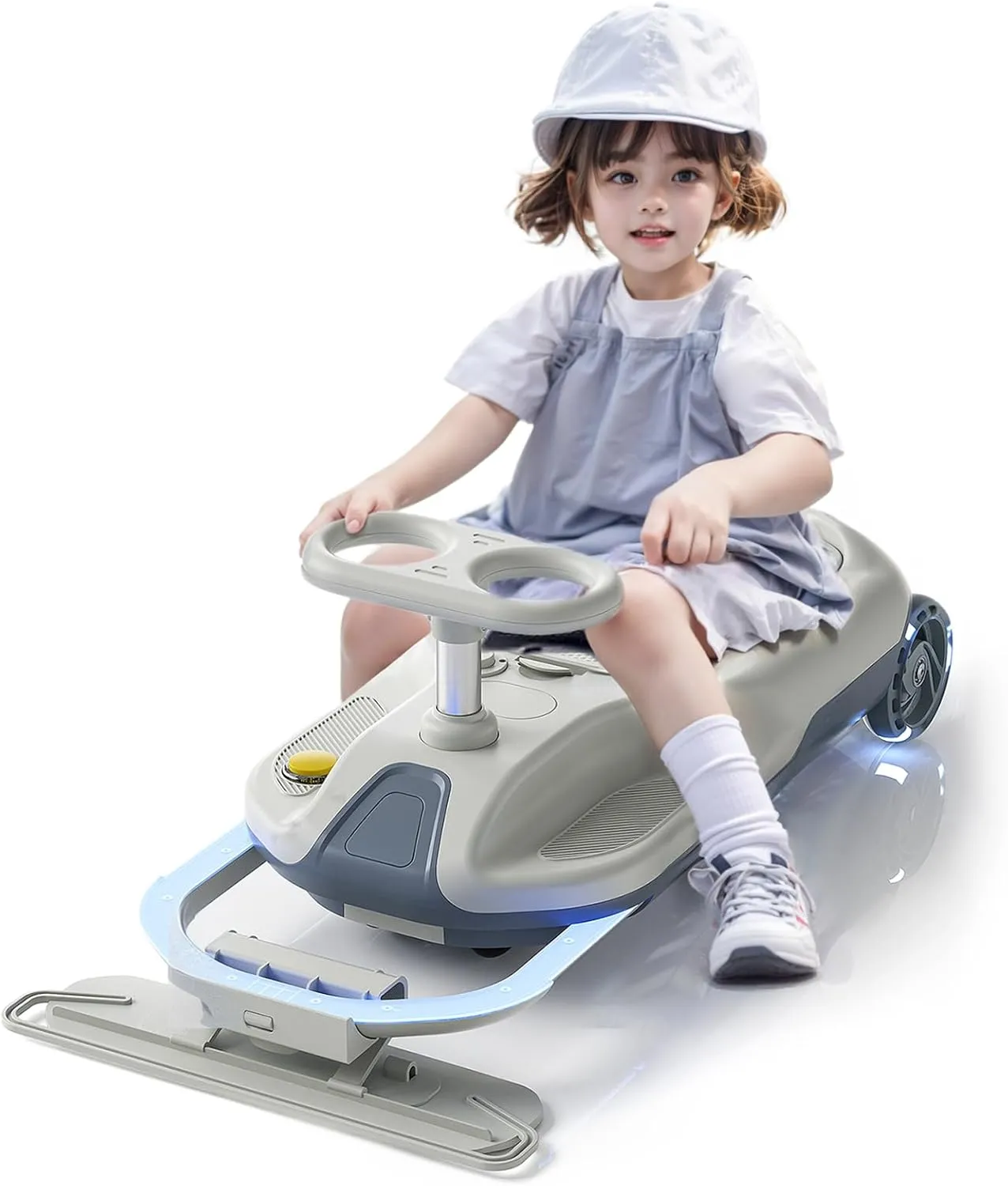 Upgraded Clean Car for Kids, Metal Rod with Built-in Bearings for Precise Steering, Electric Go Kart with Cleaning Function, 12V Ride On Race Wiggle Car for Ages 3-8 Years Old