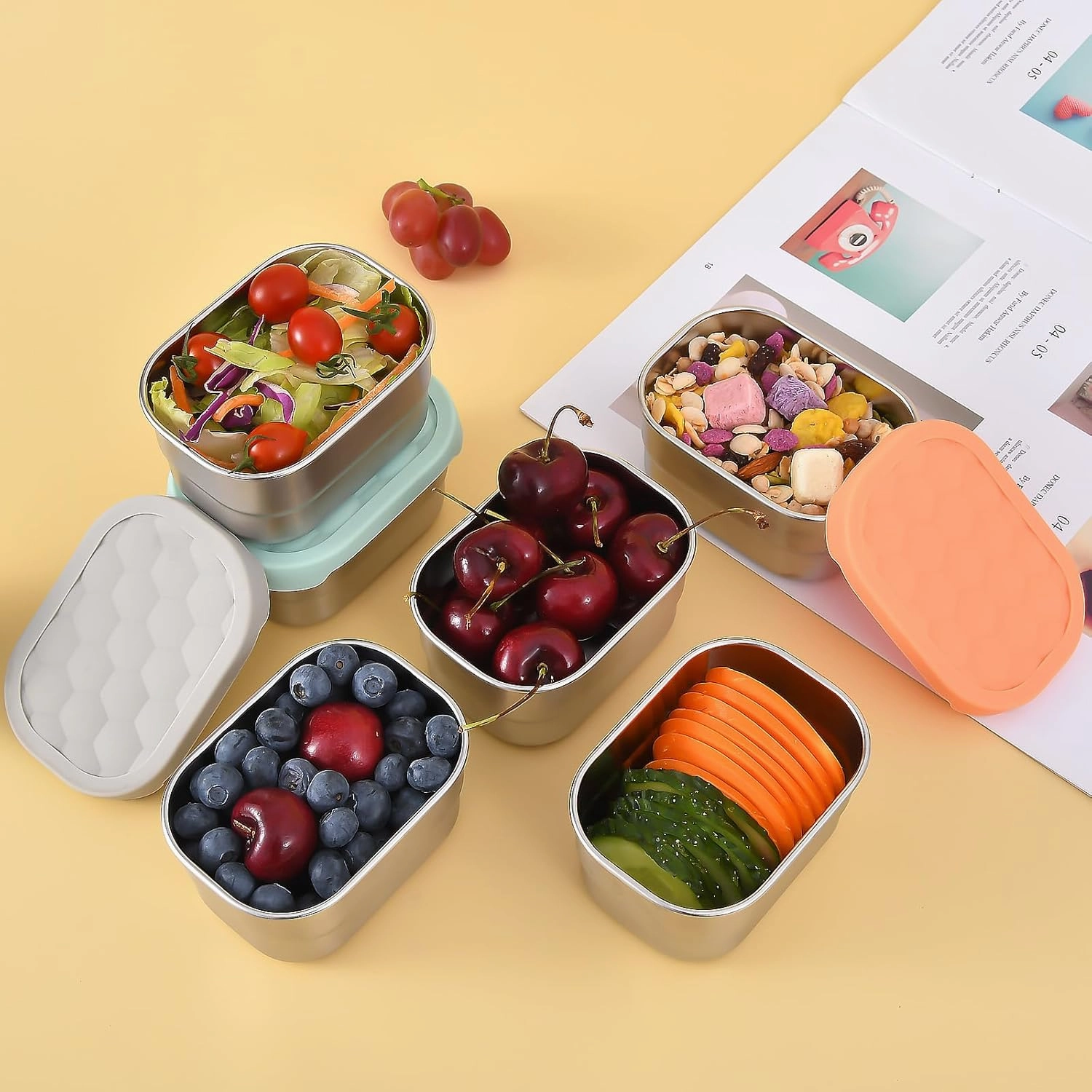 UPTRUST Stainless Steel Snack Containers for Kids, Easy Open Leak Proof, Small Food Containers with Silicone Lids, Perfect Metal Lunch Box for Daycare and School (3pcs 8oz)