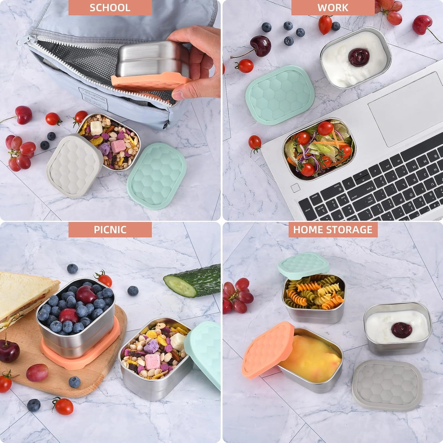 UPTRUST Stainless Steel Snack Containers for Kids, Easy Open Leak Proof, Small Food Containers with Silicone Lids, Perfect Metal Lunch Box for Daycare and School (3pcs 8oz)