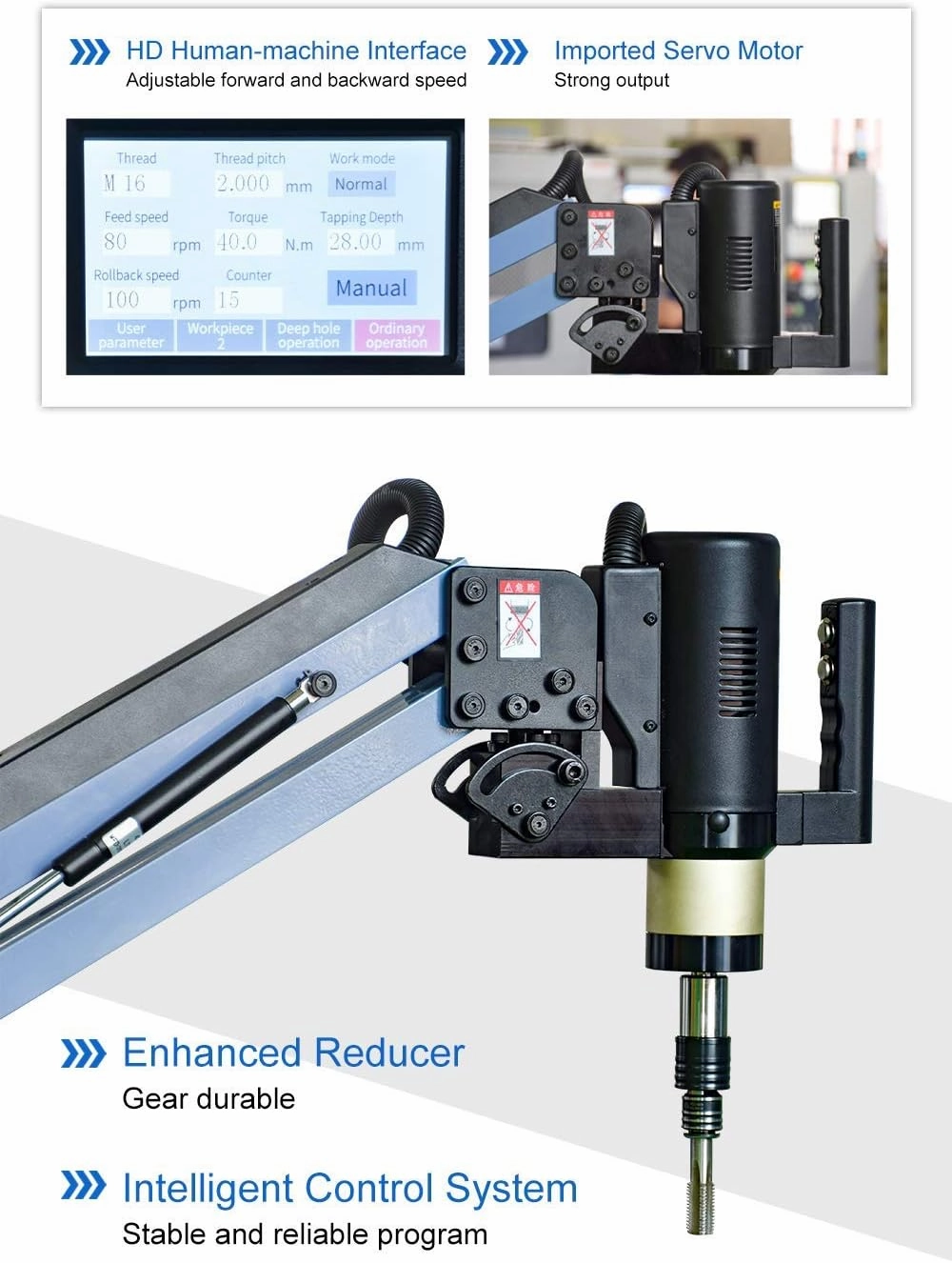 US Stock Zac 110V M3 to M16 Electric Tapping Machine Flexible Arm 375rpm 9 PCS GT12 ANSI Tap Holders Included