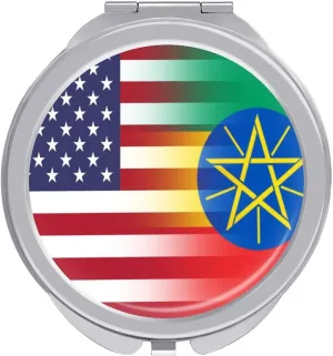 U.S.A Ethiopia Flag Travel Makeup Mirror 2-Sided 1x 2X Magnification Portable Mini Mirror for Handbag Purse Pocket