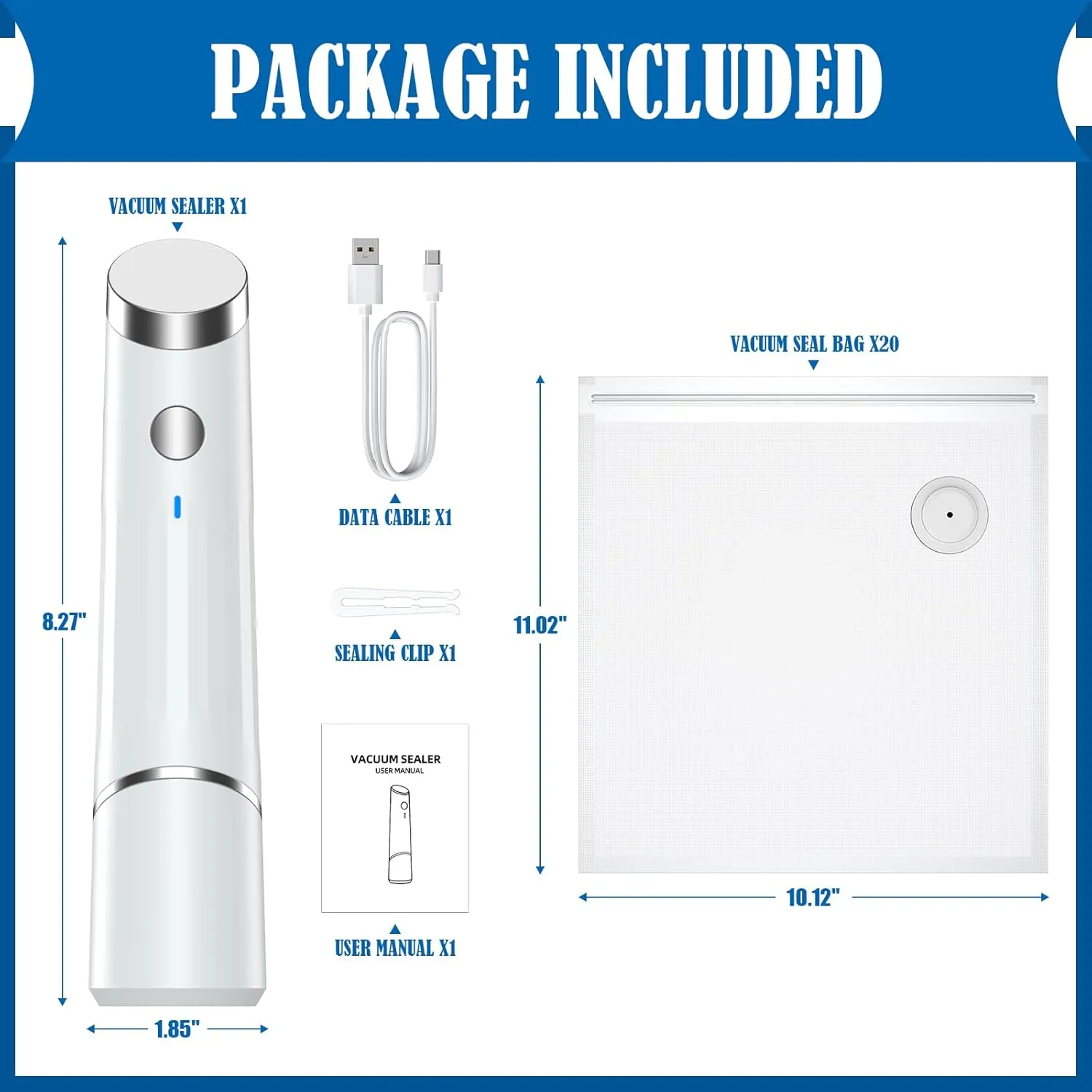 Vacuum Sealer, Handheld Food Compact Vacuum Sealer Machine with 20 Reusable Vacuum Bags for Food Fresh & Storage (1 Pump 20 Bags)