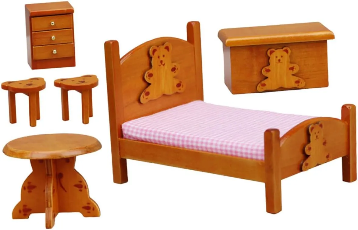 Vaguelly 1set Dollhouse Miniature Bedroom Furniture Set Cute Decor for Boys and Girls Pretend Play for Doll House Role Play and Creative Scenes