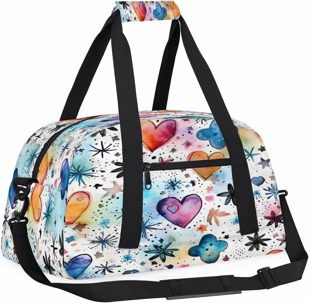 Valentine's Day Patterns Kids Overnighter Duffel Bags for Boys, Carry-On Size Sports Gym Bag with Front Zipper Pocket for School Practice or Overnight Travel Weekender Sleepover Tote Bag