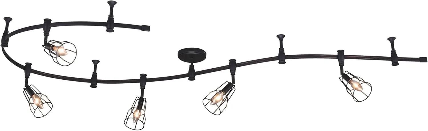 VAXCEL Milford 5-Light Flexible Track Lighting Kit, Adjustable Wire Cage Spot Lights, Black Finish, Industrial LED Compatible Ceiling Fixture for Kitchens, Bedrooms, and Dining Rooms