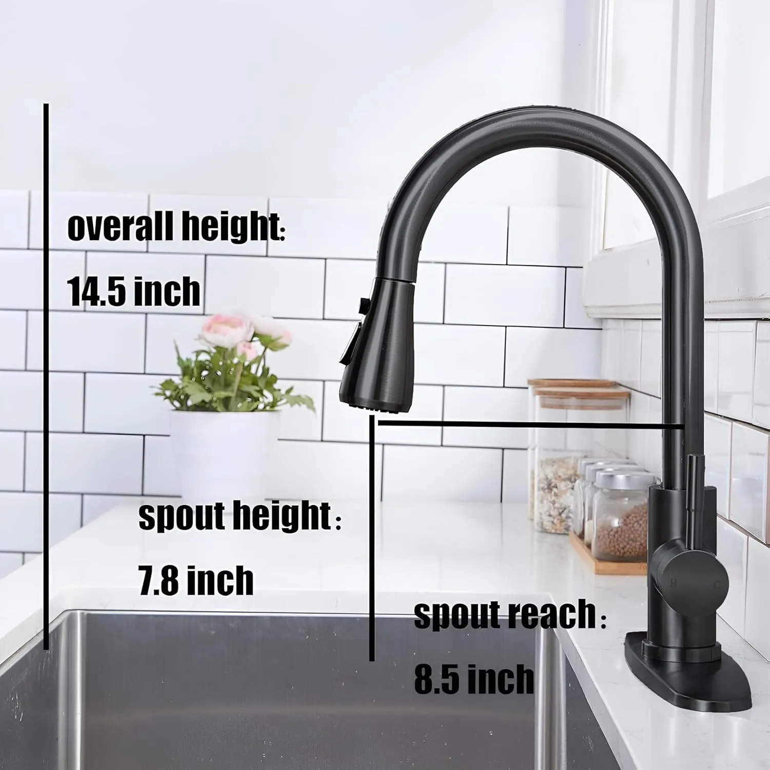 VCCUCINE Black Kitchen Faucet,Kitchen Faucets with Pull Down Sprayer for Kitchen Sink, Small High Arc RV Stainless Steel Single Handle Kitchen Sink Faucet for Farmhouse Camper Laundry Rv Bar