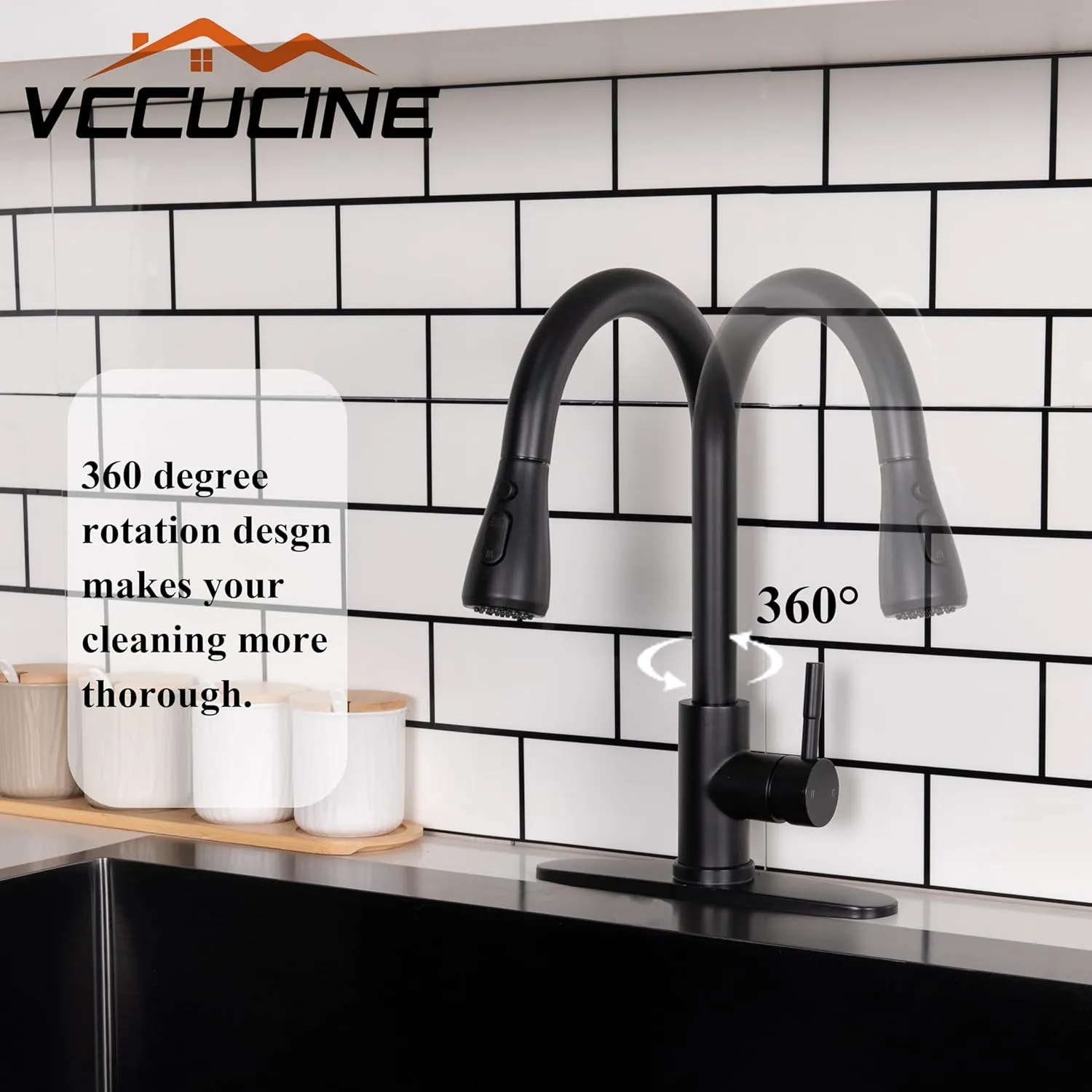 VCCUCINE Black Kitchen Faucet,Kitchen Faucets with Pull Down Sprayer for Kitchen Sink, Small High Arc RV Stainless Steel Single Handle Kitchen Sink Faucet for Farmhouse Camper Laundry Rv Bar