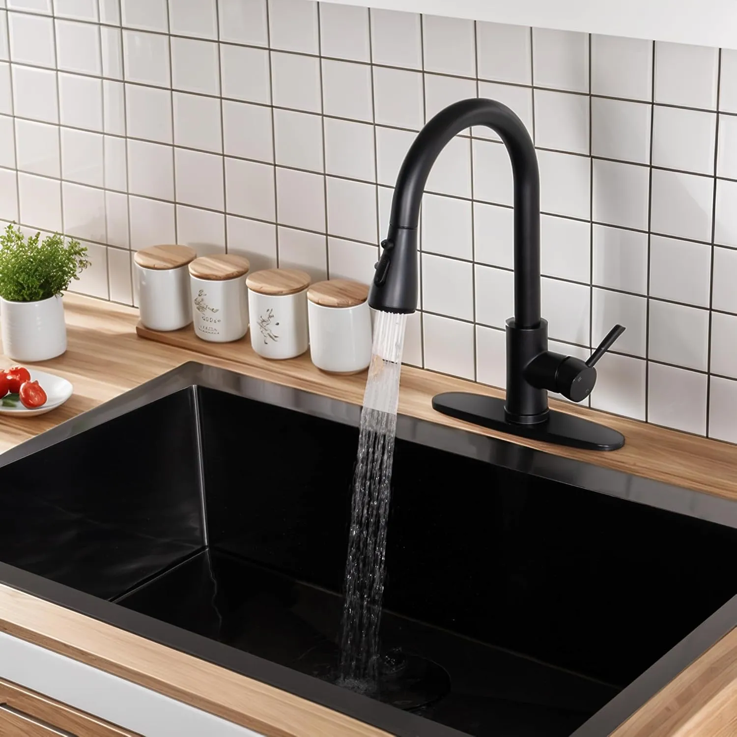 VCCUCINE Black Kitchen Faucet,Kitchen Faucets with Pull Down Sprayer for Kitchen Sink, Small High Arc RV Stainless Steel Single Handle Kitchen Sink Faucet for Farmhouse Camper Laundry Rv Bar