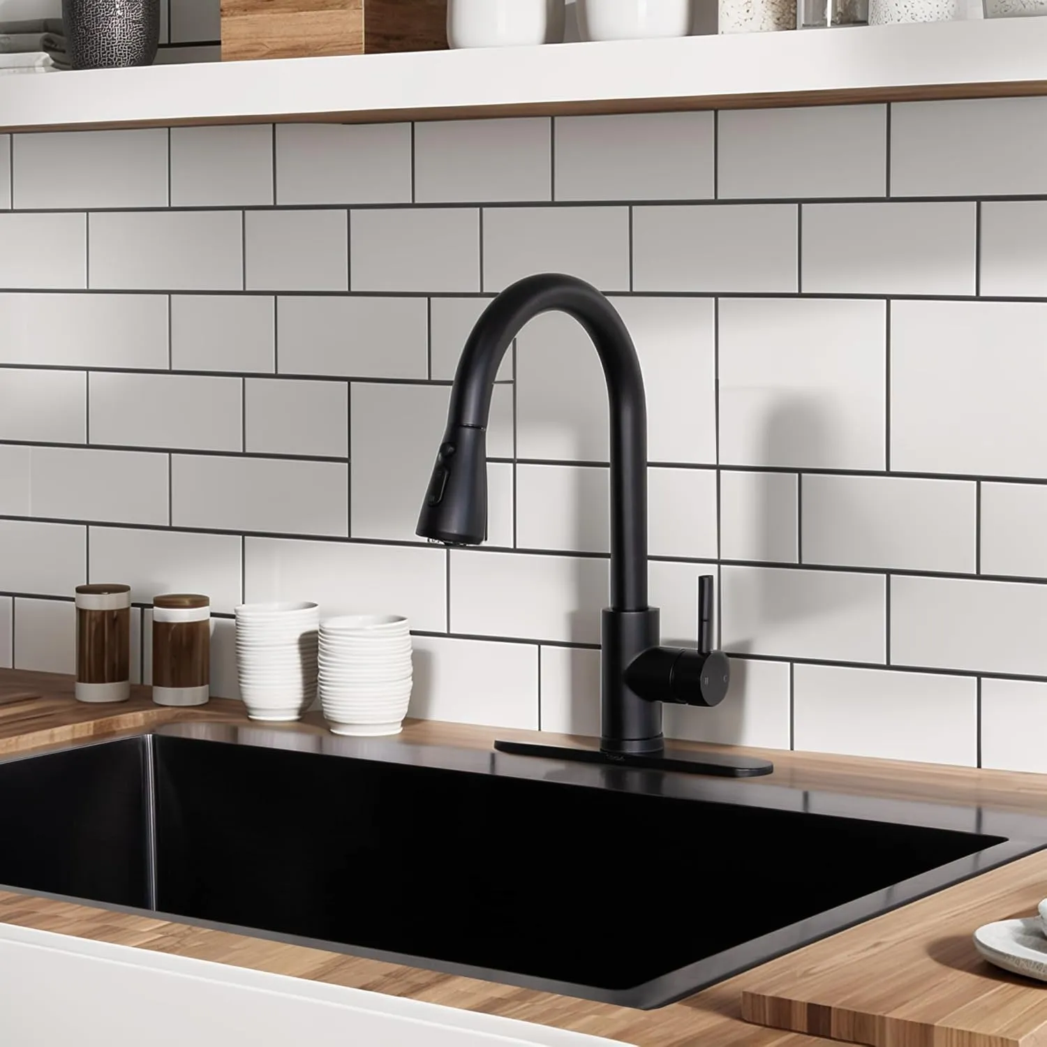 VCCUCINE Black Kitchen Faucet,Kitchen Faucets with Pull Down Sprayer for Kitchen Sink, Small High Arc RV Stainless Steel Single Handle Kitchen Sink Faucet for Farmhouse Camper Laundry Rv Bar