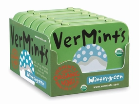 VerMints Wintergreen Natural Breath Mints - Real Long-Lasting Refreshment, Travel Size Tin - Organic, Non-GMO, Vegan, Nut Free, Gluten Free & Kosher Candy Mint Bits - 1.41oz Tins (Pack of 6)