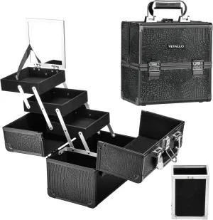 VETALLO Large Makeup Case with Brushes Holder, Portable Makeup Cases Organizer with Mirror Makeup Box Organizer Makeup Cases Organizer Make Up Box Birthday Gifts for Her Women Bestie I Crocodile