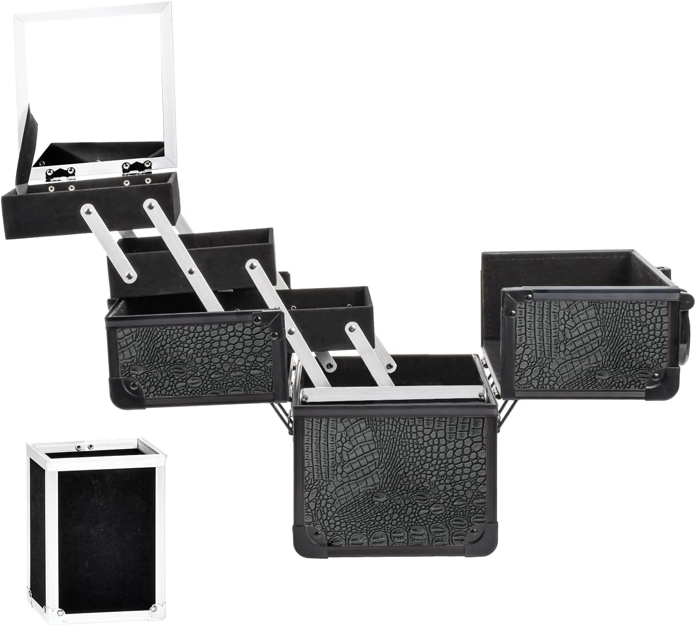 VETALLO Large Makeup Case with Brushes Holder, Portable Makeup Cases Organizer with Mirror Makeup Box Organizer Makeup Cases Organizer Make Up Box Birthday Gifts for Her Women Bestie I Crocodile