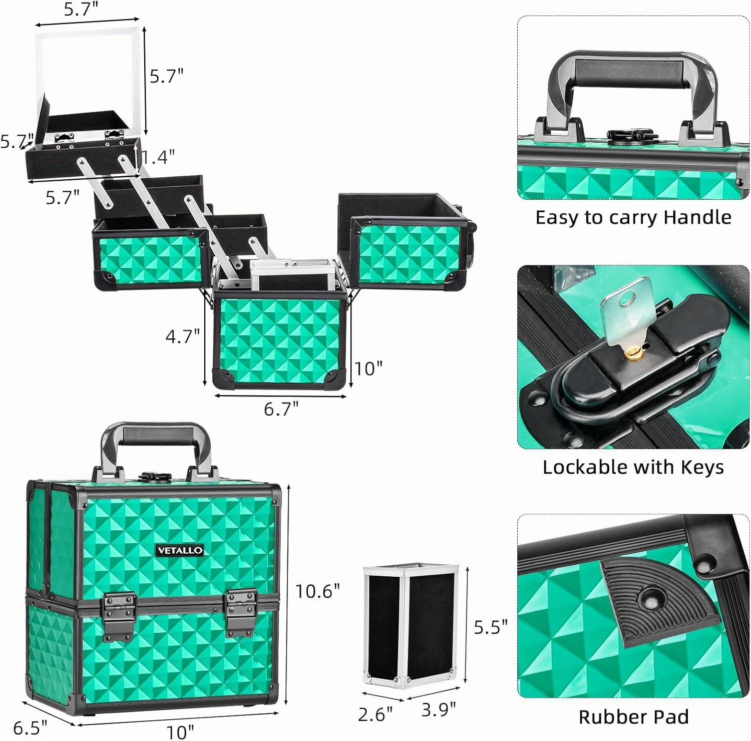 VETALLO Large Makeup Case with Brushes Holder, Portable Makeup Cases Organizer with Mirror Makeup Box Organizer Makeup Cases Organizer Make Up Box Birthday Gifts for Her Women Bestie I Blue