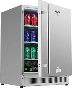 VEVOR 24" Commercial refrigerators, 5.3 cu.ft. Compact Stainless Steel， Built-in Beverage Refrigerator,Mini Beer Fridge for Home Bar Office Outdoor, Silver