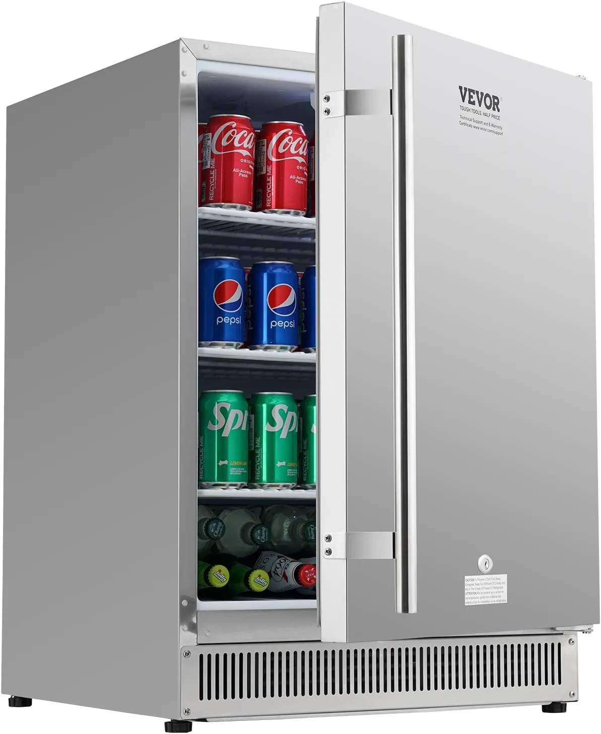 VEVOR 24" Commercial refrigerators, 5.3 cu.ft. Compact Stainless Steel， Built-in Beverage Refrigerator,Mini Beer Fridge for Home Bar Office Outdoor, Silver