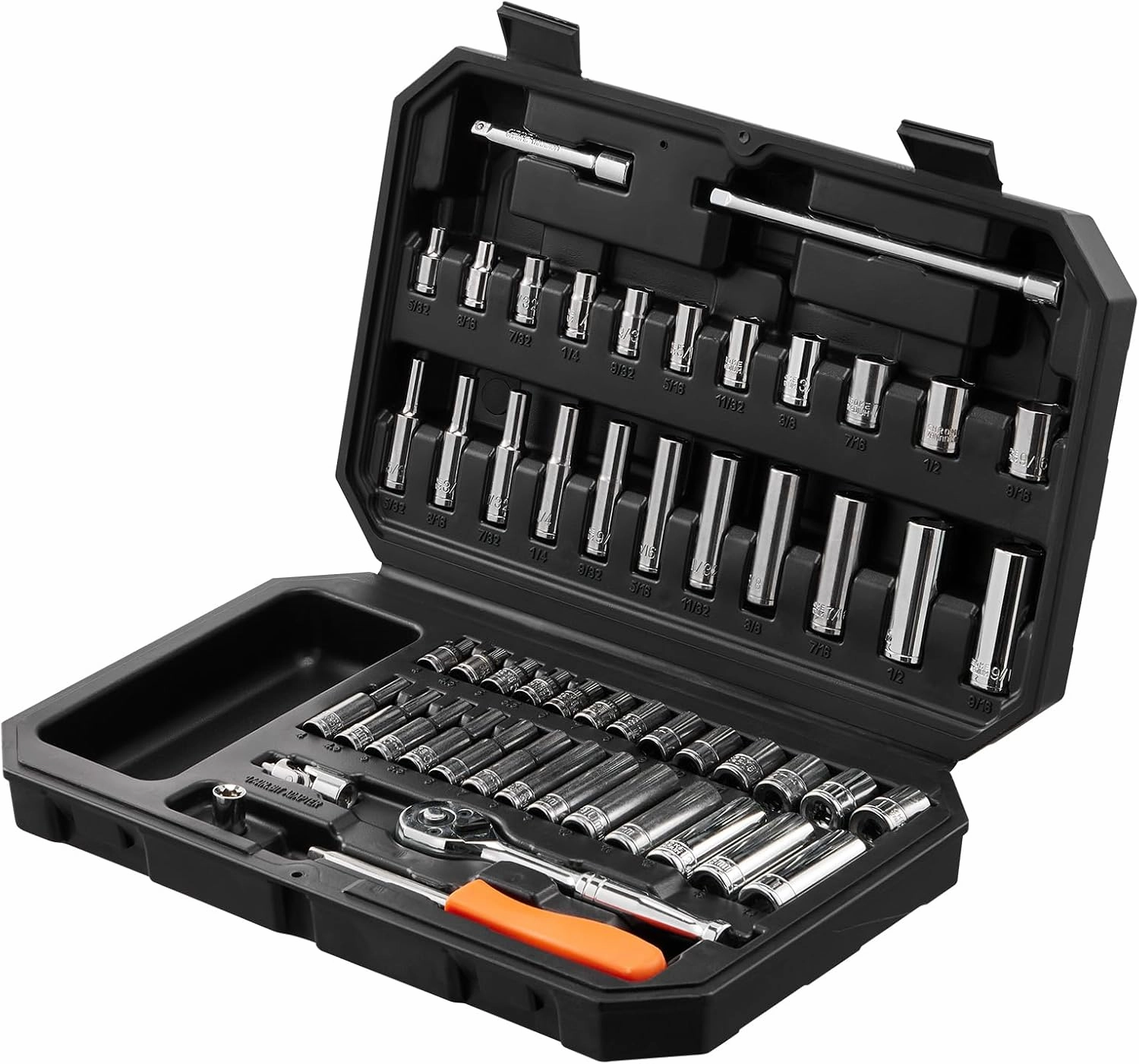 VEVOR Socket Set, 1/4 Inch Drive Socket and Ratchet Set, 6-Point Socket Opening, 54 Pieces Tool Set SAE and Metric, Deep and Standard Sockets, 5/32-9/16 in, 4-14 mm, with Accessories, Storage Case