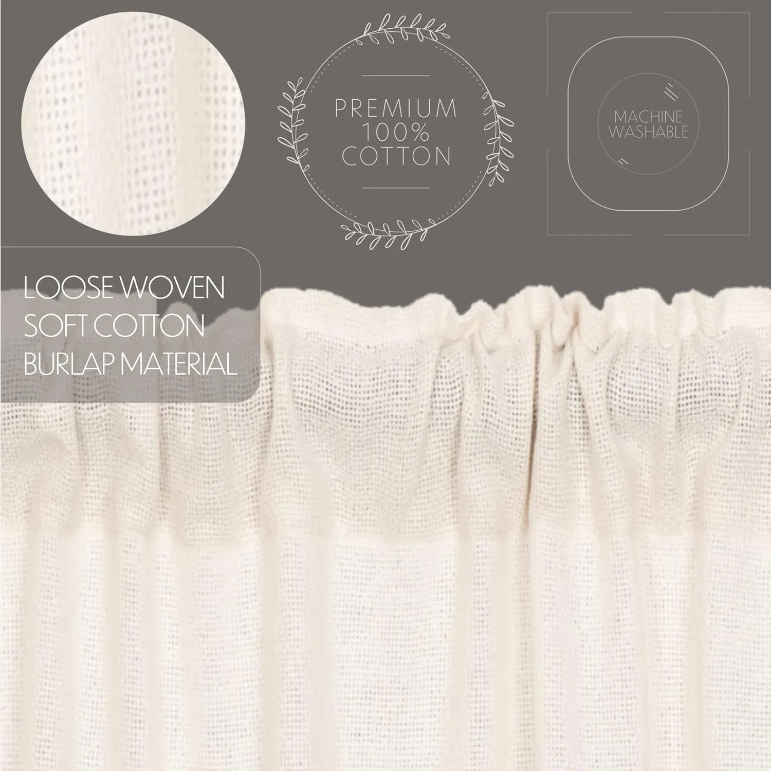 VHC Brands Burlap Antique White Farmhouse Primitive Curtains Tier Set of 2 L36xW36