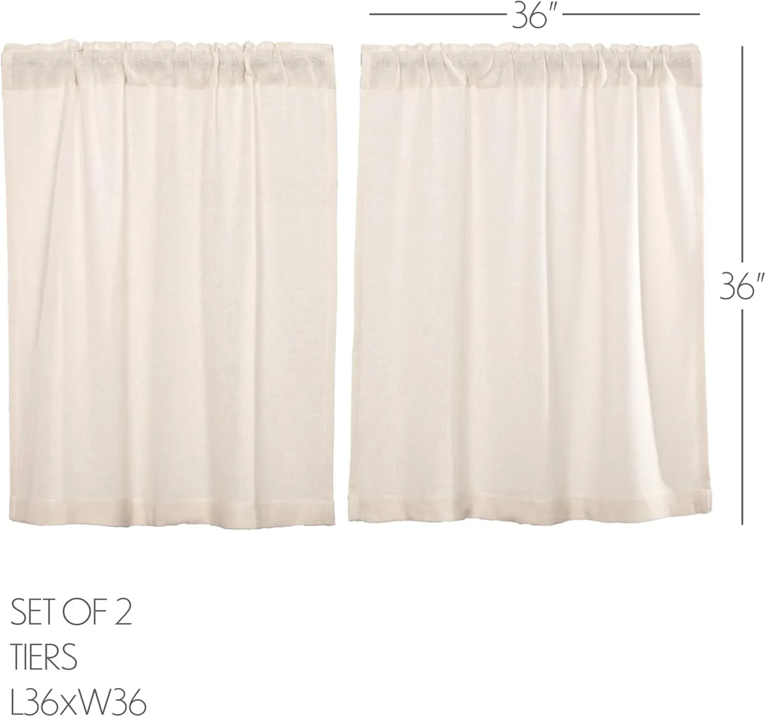 VHC Brands Burlap Antique White Farmhouse Primitive Curtains Tier Set of 2 L36xW36
