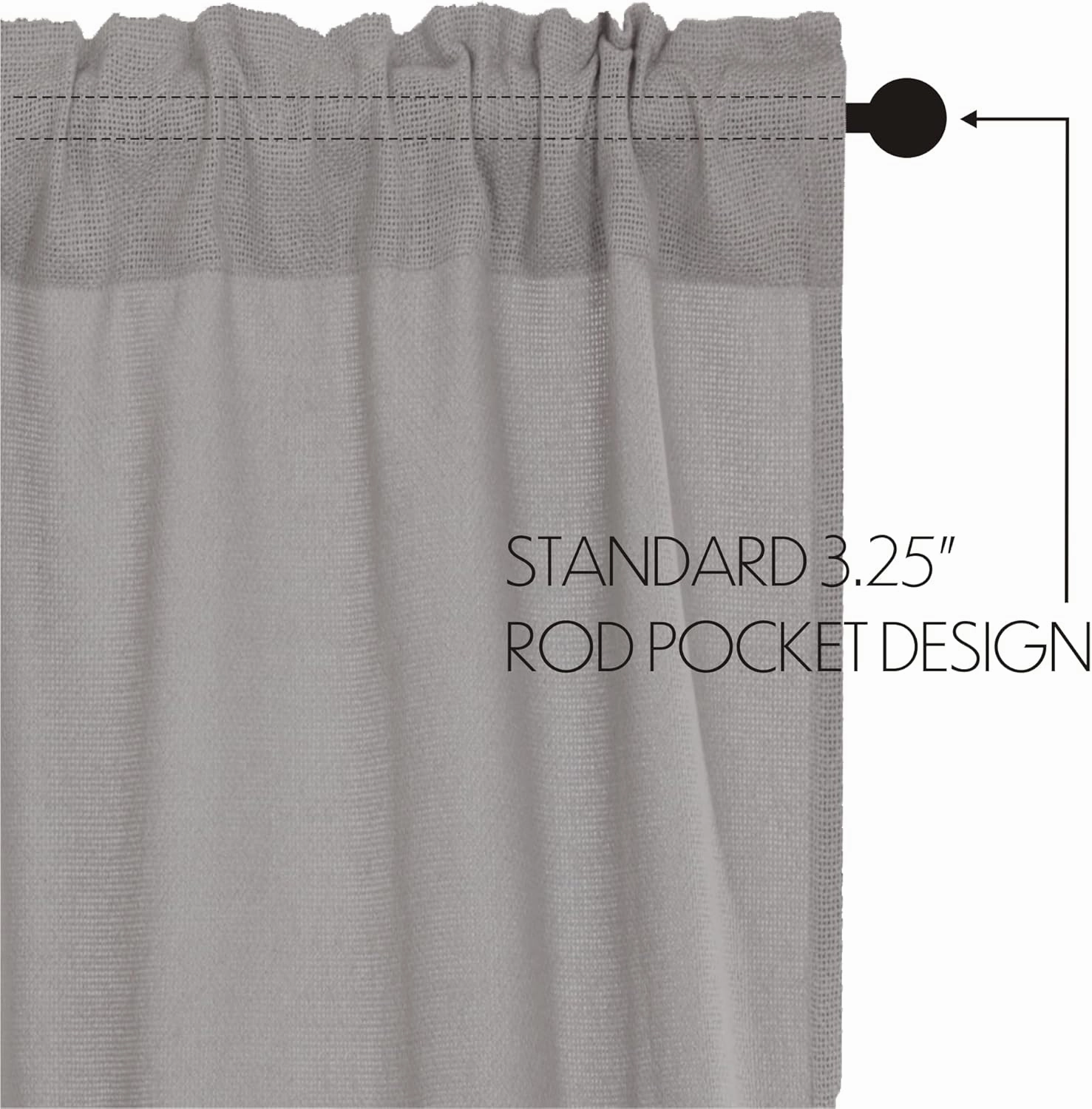 VHC Brands Farmhouse 24"x36" Tier Pair Grey Rod Pocket Kitchen Window Curtains