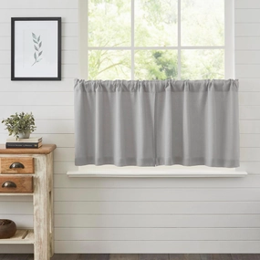 VHC Brands Farmhouse 24"x36" Tier Pair Grey Rod Pocket Kitchen Window Curtains