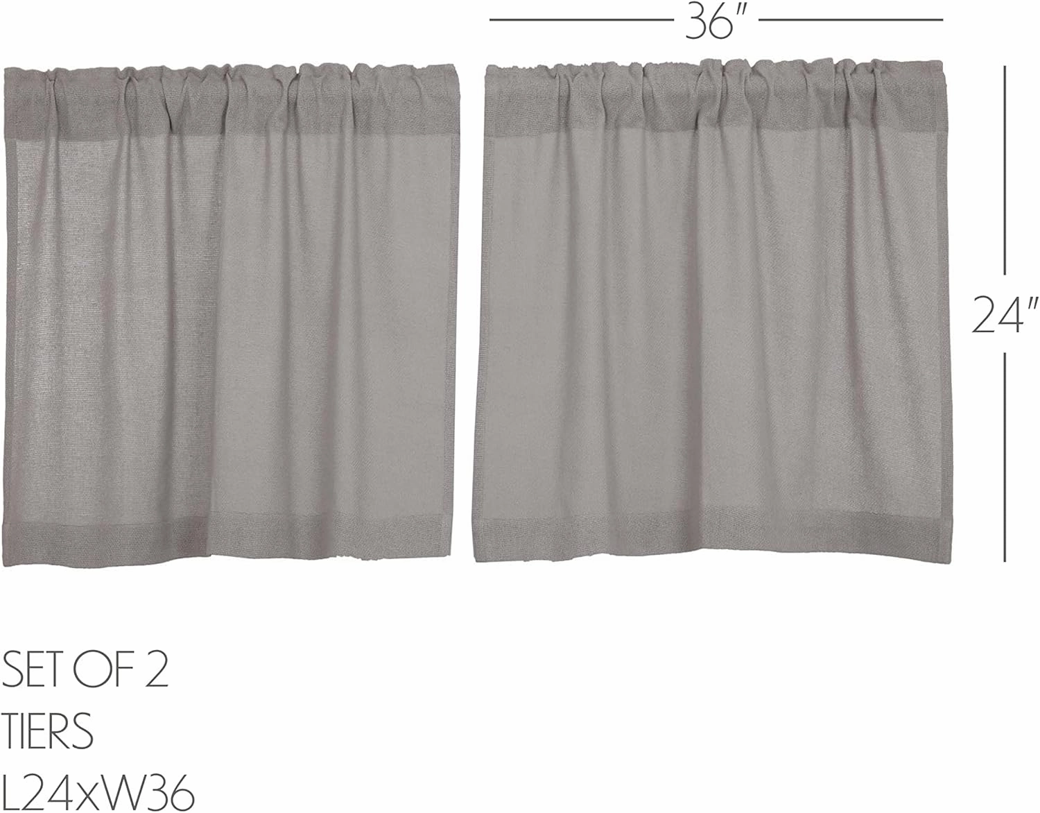 VHC Brands Farmhouse 24"x36" Tier Pair Grey Rod Pocket Kitchen Window Curtains