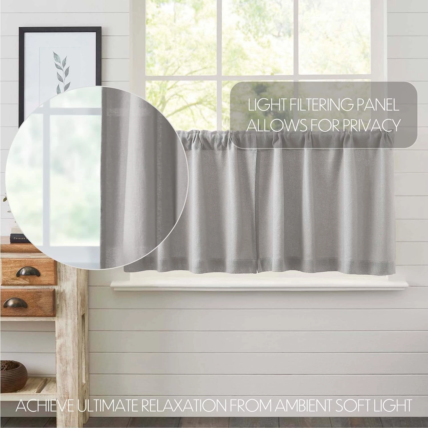 VHC Brands Farmhouse 24"x36" Tier Pair Grey Rod Pocket Kitchen Window Curtains