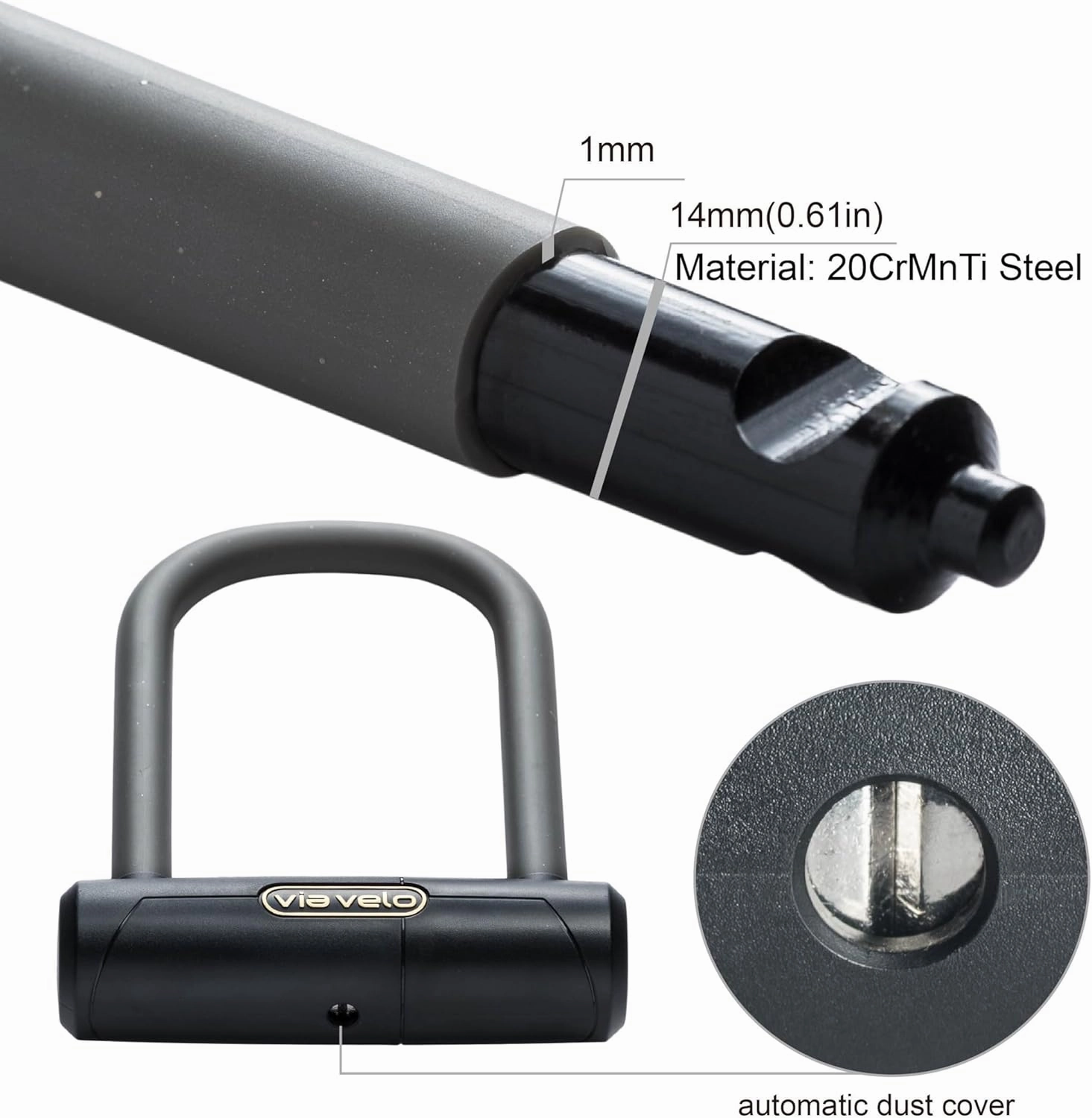 Via Velo Mini Bike U Lock| Pro Mini U Lock 20CrMnTi Steel Anti-Theft 16mm Shackle with Bracket insize:5.7 x 3.5 in and Sold Secure Diamomd Approval for All Bikes Electric Bike,Electric Scooters