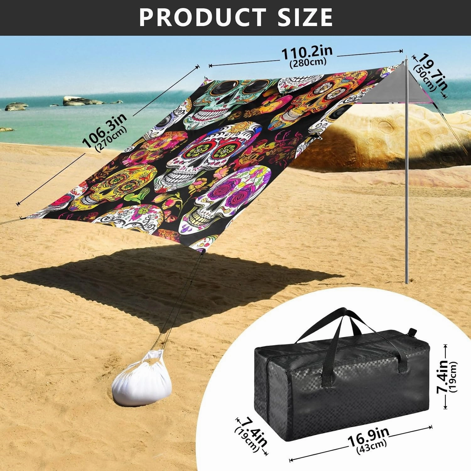 Vibrant Beach Tent Canopy Patio Sun Shade Outdoor Outside Portable Camping Shelter Windproof with Poles Sandbags Easy 9.2 × 10.5 FT