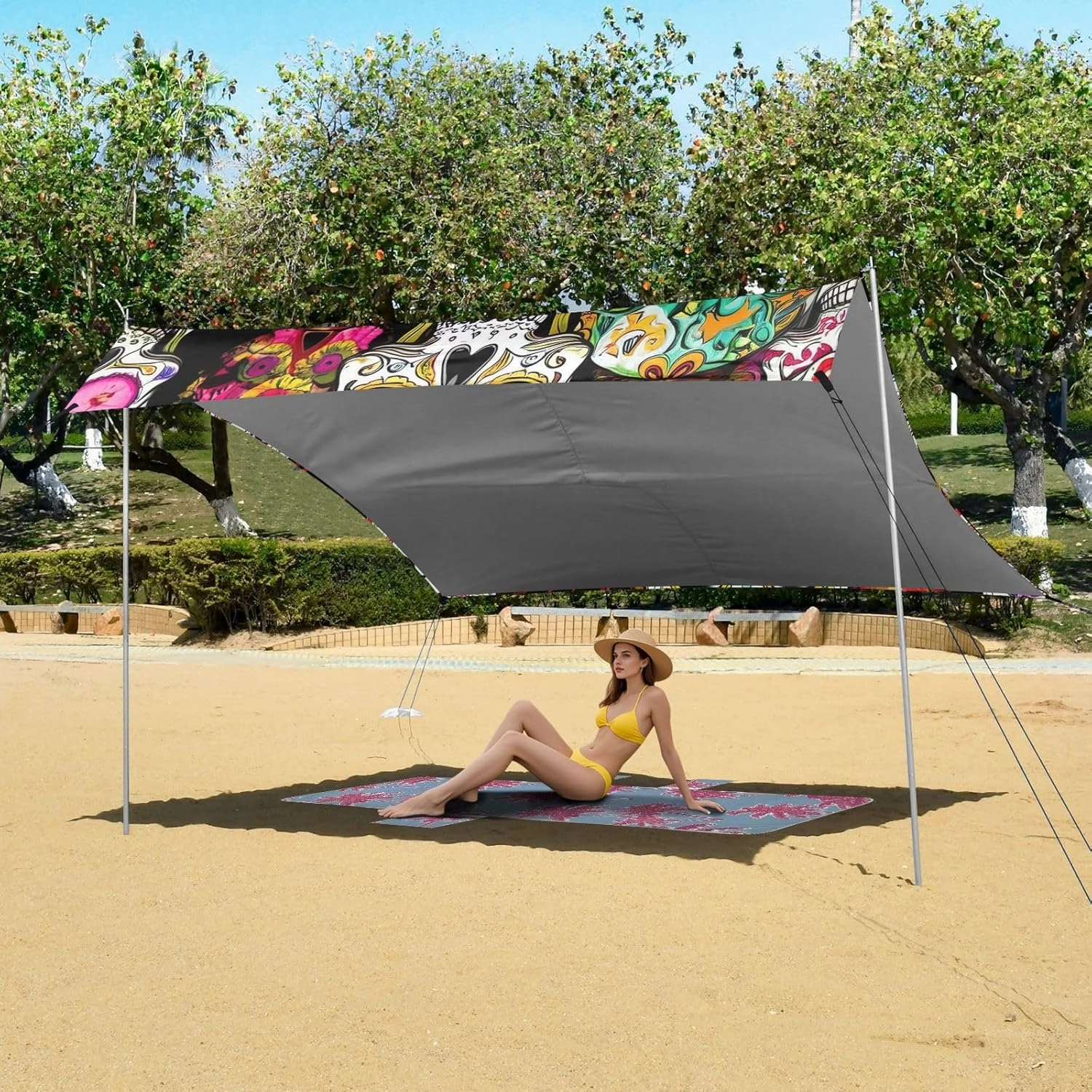 Vibrant Beach Tent Canopy Patio Sun Shade Outdoor Outside Portable Camping Shelter Windproof with Poles Sandbags Easy 9.2 × 10.5 FT