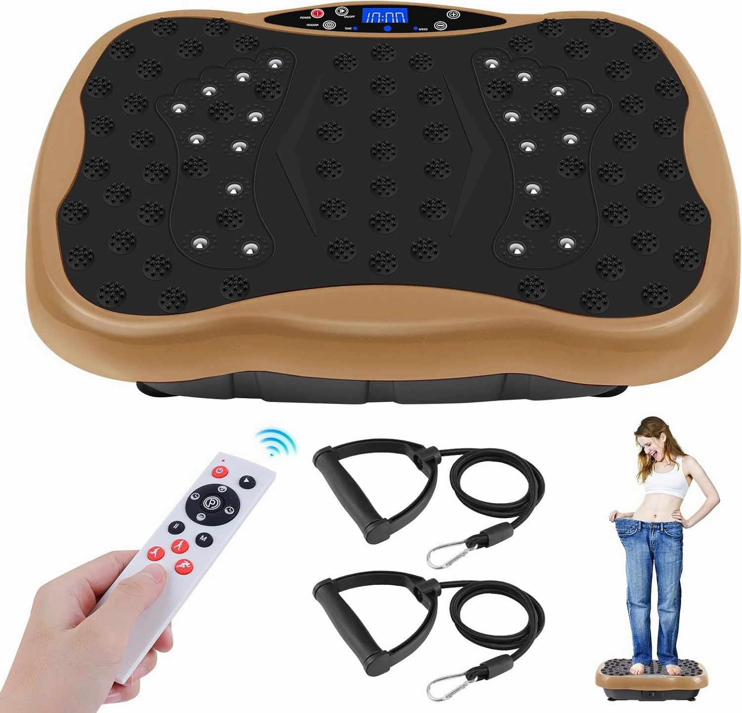 Vibration Plate Exercise Machine, Health & Fitness Full Body Vibration Platform, Portable Vibration Plate Platform for Weight Loss Home Fitness, Lymphatic Drainage, w/Resistance Bands Remote
