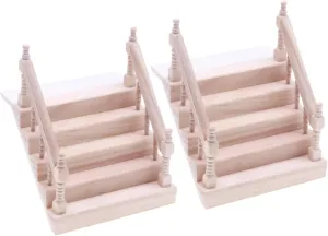 VICASKY 2pcs Miniature Wooden Stair Decor Delicate Dollhouse Accessory for Playhouse Furniture for Mini Garden Fairy Tale Scene