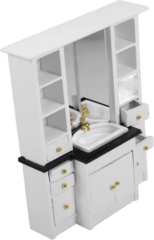 VICASKY Dollhouse Miniature Wooden Sink Cabinet Scale Tiny Bathroom Furniture for Kitchen and Bath Scenes Realistic Design Compact Elegant Wooden Finish