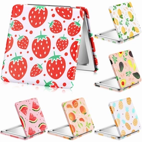 Vicenpal Compact Mirrors Small Pocket Fruit Design Mini Magnifying Portable Makeup Compact Pu Leather Double Sided Pocket Mirror for Women Girls Mother Kids Gift(24 Pcs)